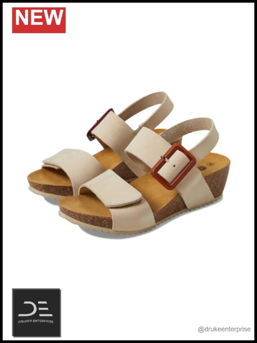 Leather Wedge Sandals Slingback Hook Loop Closure Round Toe Comfortable